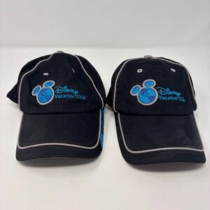 Lot of 2 Disney Vacation Club Member Baseball Caps Black Blue Adjustable Hats